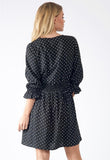 Black Polka Dot Button Detail V Neck Dress