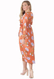 Rust Floral Wrap Front Maxi Dress