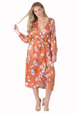 Rust Floral Wrap Front Maxi Dress