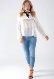 Cream High Neck Layered Ruffle Brooch Blouse