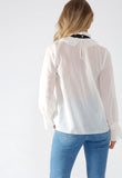 Cream High Neck Layered Ruffle Brooch Blouse