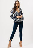 Navy Floral Flute Sleeve Wrap Top