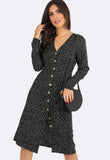 Black Dotted Button Down Midi Dress