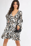 Leopard Print Flute Sleeve Wrap Dress