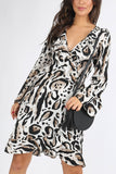 Leopard Print Flute Sleeve Wrap Dress