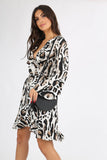 Leopard Print Flute Sleeve Wrap Dress