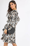 Leopard Print Flute Sleeve Wrap Dress