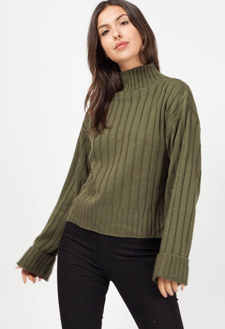 Khaki Turtle Neck Knitted Jumper