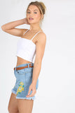 Light Wash Frayed Hem Embroidered Denim Shorts