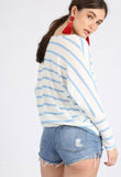 Blue Stripe Jersey Oversized Long Sleeve Dip Hem Batwing Top