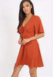 Rust Tie Front Babydoll Dress