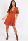 Rust Tie Front Babydoll Dress