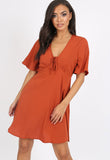 Rust Tie Front Babydoll Dress