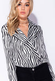 Zebra Print Wrapover Front Bodysuit