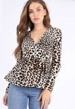 Leopard Print V Neck Peplum Top