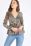 Leopard Print V Neck Peplum Top