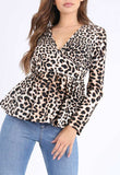 Leopard Print V Neck Peplum Top