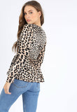 Leopard Print V Neck Peplum Top