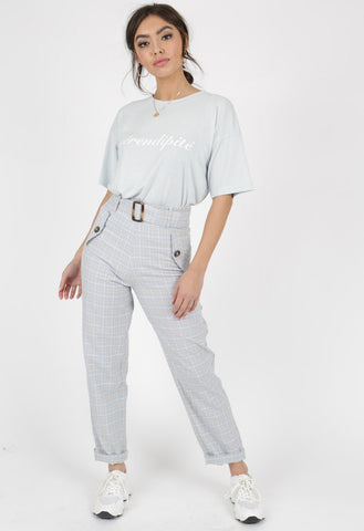 Grey Pastel Check Trouser with Mockhorn Buckle Detail