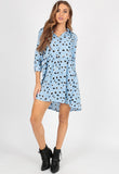 Blue Abstract Animal Print Dipped Hem Shirt Dress