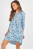 Blue Abstract Animal Print Dipped Hem Shirt Dress