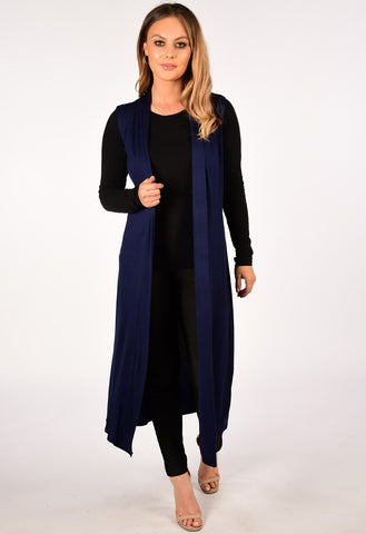 Navy Lightweight Sleeveless Duster Jacket