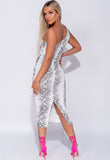 Snake Print One Shoulder Midi Bodycon Dress