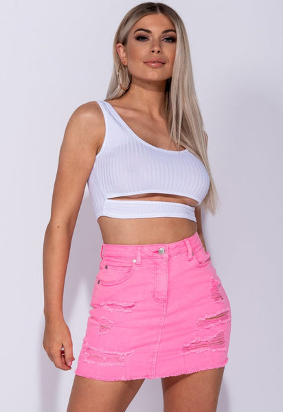 White Cut Out Front Rib Knit Crop Top