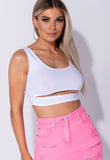 White Cut Out Front Rib Knit Crop Top