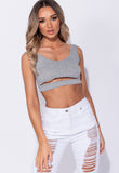 Grey Cut Out Front Rib Knit Crop Top