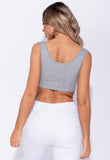 Grey Cut Out Front Rib Knit Crop Top