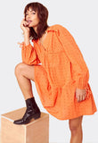 Orange Borderie Oversize Tiered Smock Dress