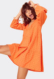 Orange Borderie Oversize Tiered Smock Dress