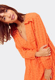 Orange Borderie Oversize Tiered Smock Dress