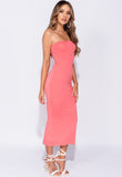 Coral Bandeau Bodycon Midi Dress