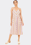 Multi Stripe Cotton Button Down Strappy Midi Dress