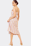 Multi Stripe Cotton Button Down Strappy Midi Dress