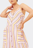 Multi Stripe Cotton Button Down Strappy Midi Dress