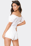 White Cotton Paperbag Shorts with Pockets and Belt