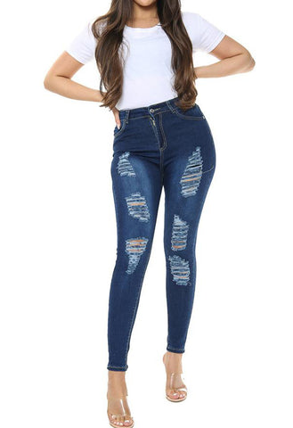 Dark Blue Distressed Denim Jeans