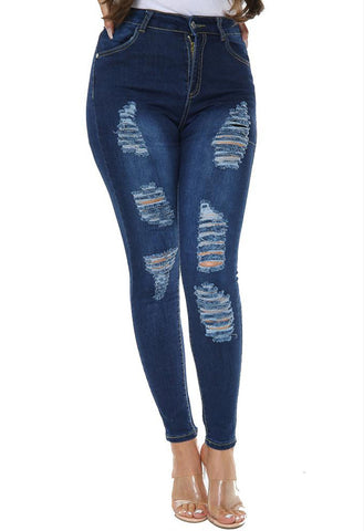 Dark Blue Distressed Denim Jeans