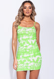 Neon Green Tie Dye Strappy Bodycon Mini Dress