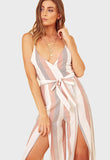 Multi Stripe Strappy Wrap Waist Tie Wide Leg Jumpsuit