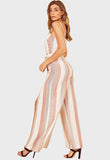 Multi Stripe Strappy Wrap Waist Tie Wide Leg Jumpsuit