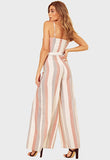 Multi Stripe Strappy Wrap Waist Tie Wide Leg Jumpsuit