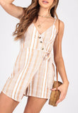 Cotton Stripe Self Fabric Tie Button Detailing Wrap Playsuit