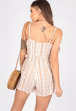 Cotton Stripe Self Fabric Tie Button Detailing Wrap Playsuit