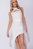 Off White Asymmetric Hem Crossover Detail Mini Dress