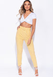 Yellow High Waisted Self Belt Tapered Trousers