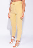 Yellow High Waisted Self Belt Tapered Trousers